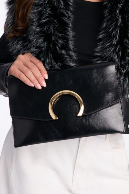 حقيبة يد جلد صناعي "غود لاك ويذ مي" - أسود