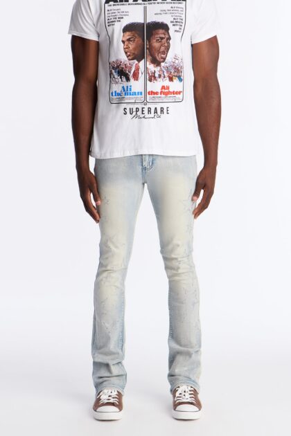 جينز "ويشينج أون ستارز" سكيني فلير مكدس ومرصع - غسيل فاتح