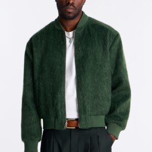 جاكيت بومبر موهر منسوج بقصة مريحة – زيتي