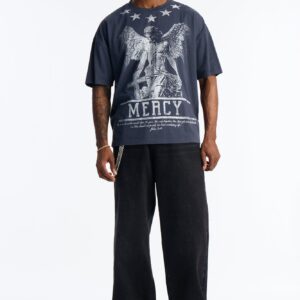تيشيرت واسع “ميرسي فور أول” بأكمام قصيرة – كحلي