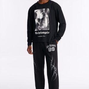 تيشيرت “تمثال مايكل أنجلو فلورنسا” واسع بأكمام طويلة – أسود
