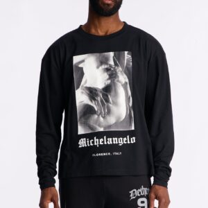 تيشيرت “تمثال مايكل أنجلو فلورنسا” واسع بأكمام طويلة – أسود