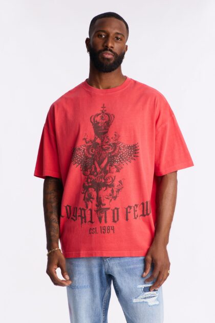 تيشيرت "لويال تو فيو" بأحجار الراين وقصة واسعة - أحمر