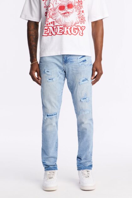جينز "ثرزداي" سكيني ممزق - أزرق فاتح (وش)