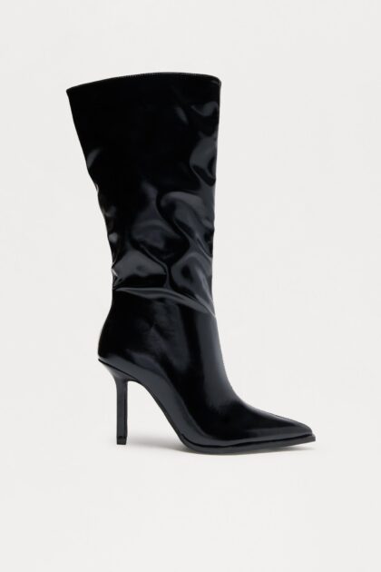 بوت "بيا" جلد صناعي كعب عالي - أسود