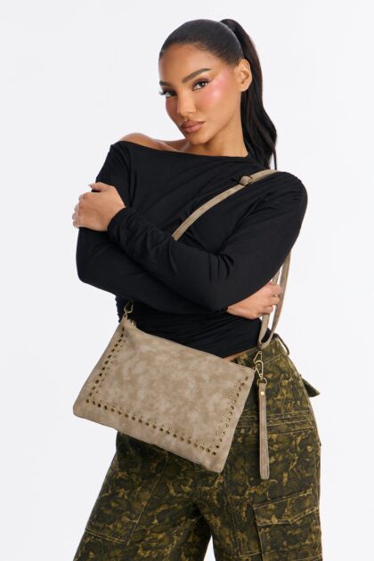 حقيبة يد (كلتش) "ون فور مي" جلد صناعي بالمسامير - رمادي داكن