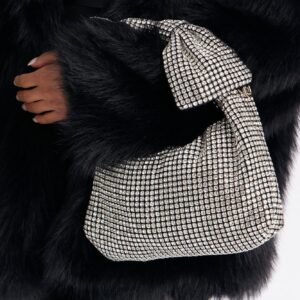 حقيبة كروس بودي أحجار الراين “بو تو ذا كوين” – فضي