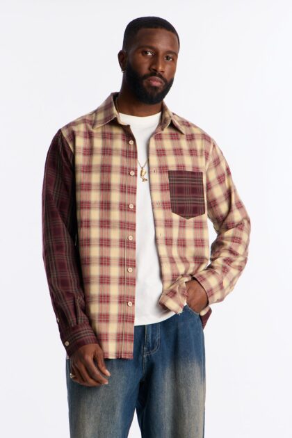 قميص فلانيل "كولور بلوك" كاجوال - عنابي/مختلط