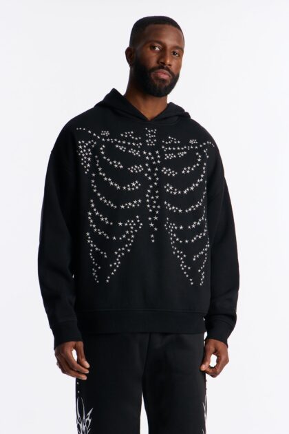 هودي "سكيليتون ستارز" مطرز بقصة واسعة - أسود