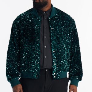جاكيت بومبر مرصع بالترتر اللامع – أخضر