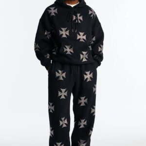 هودي “كروست أوت” بأحجار الراين وقصة واسعة – أسود