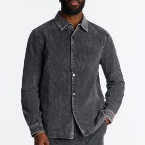 قميص “شي تاون” كودري بأزرار – أسود مغسول