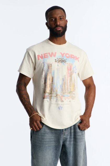 تيشيرت "بوكسي نيويورك" بأكمام قصيرة - بيج طبيعي