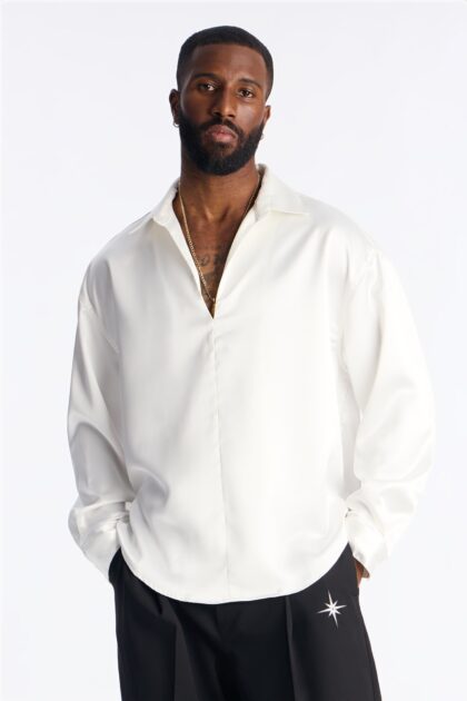 قميص "لوكس لومينا" انسيابي بقصة مريحة - أبيض