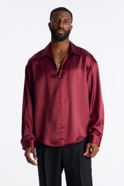 قميص "لومينا إسينشال" بقصة مريحة - عنابي