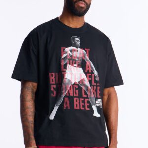 تيشيرت “محمد علي” واسع بطبعة لامعة – أسود