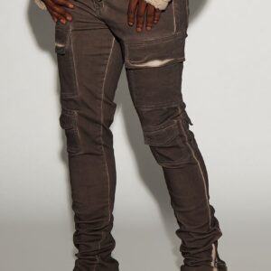 جينز “تريبل كارجو” سكيني فلير – بني شوكولاتة