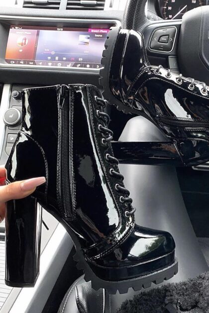 بوت لامع بدون أربطة - أسود