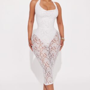 فستان ميدي دانتيل “تو ذا بيتش” – أبيض