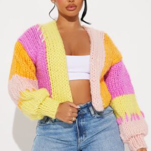 كارديجان “كاميل” قصير محبوك سميك – وردي مدمج