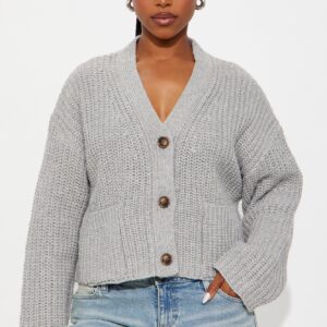 كارديجان محبوك سميك “فيل مي إن” – رمادي ميلانج