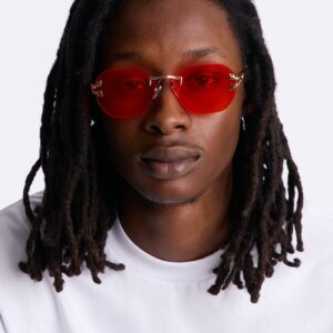 نظارة بيضاوية معدنية – ذهبي/أحمر