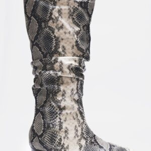 بوت طويل بنقشة الثعبان وتصميم مزموم – مقاس واسع