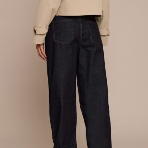 جينز بوي فريند بخصر عالٍ للمرأة الطويلة – نيلة داكنة