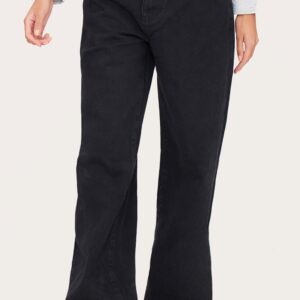 جينز واسع الساق بخصر منخفض – أسود مغسول