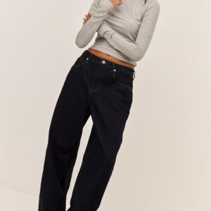 جينز بوي فريند بخصر عالٍ – نيلة داكنة