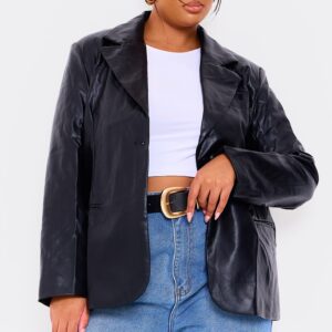 بليزر جلد صناعي أسود – مقاسات كبيرة