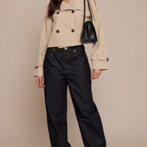 جينز بوي فريند بخصر عالٍ للمرأة الطويلة – نيلة داكنة