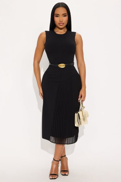 فستان "ماريسا" ميدي مع حزام - أسود