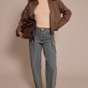 جينز بوي فريند طويل خصر عالي لون عتيق