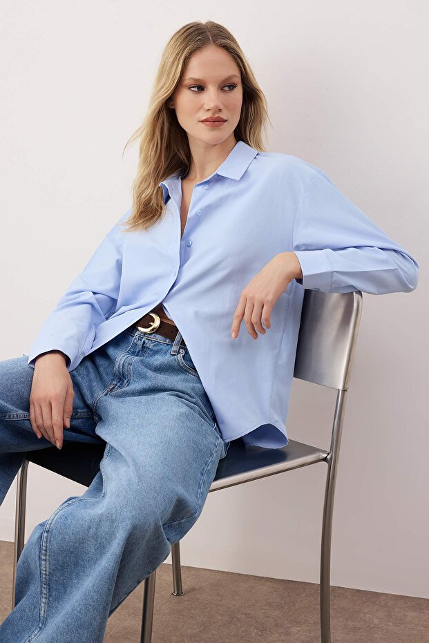 قميص أزرق قطني Loose Fit TWOAW20GO0107