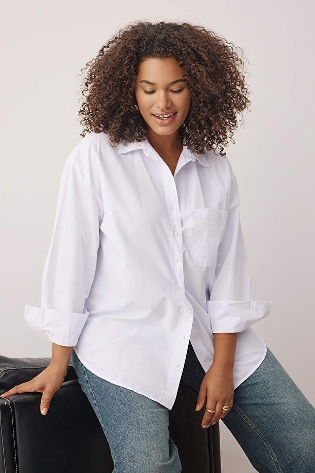 Curve قميص أبيض قطني Loose Fit للمقاسات الكبيرة TBBSS22GO0323