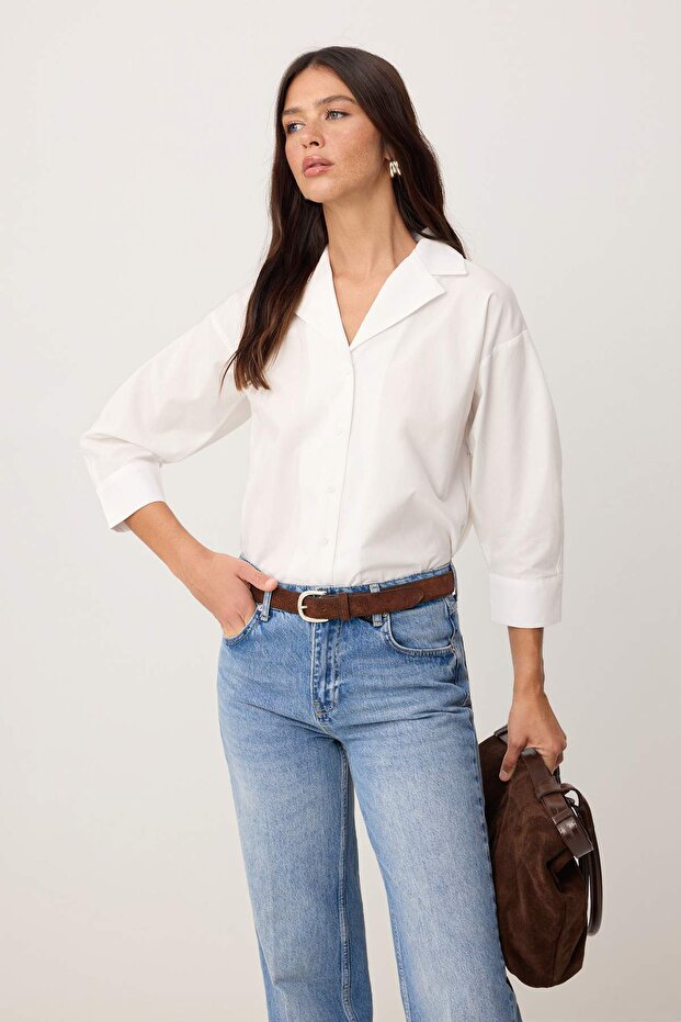 Wardrobe Essentials قميص أبيض من قطن 100%