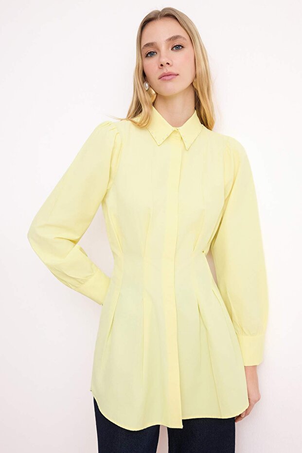 Modest قميص محتشم أصفر فاتح مع لؤلؤ وقصة محددة من Terrycotton TCTAW24TG00027