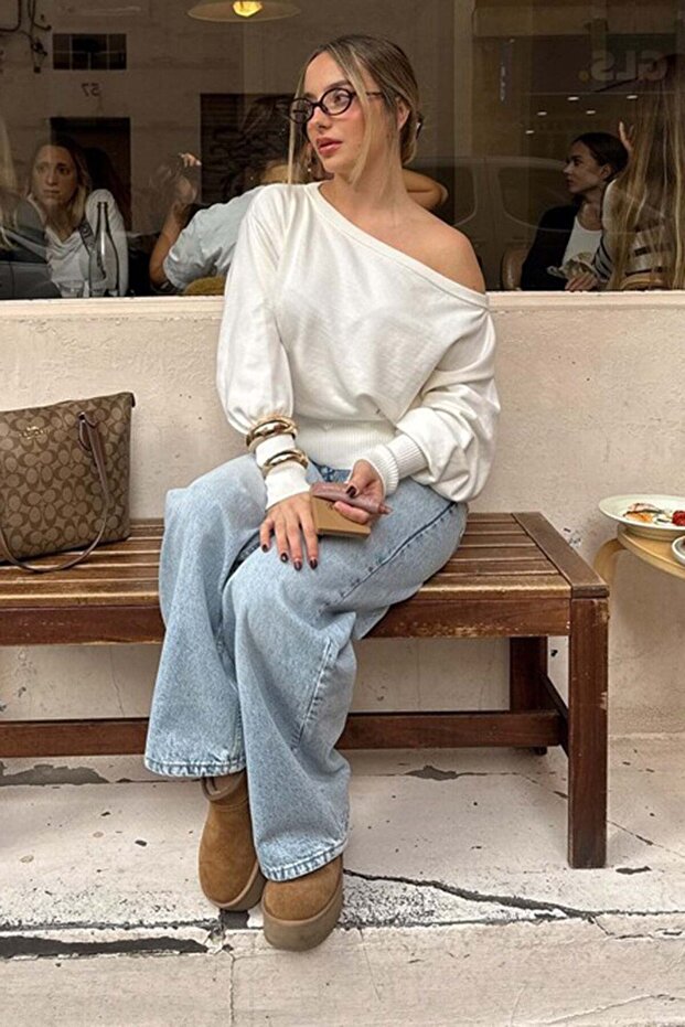 كنزة نسائية إكرو Ribbed بقصة غير متماثلة MG2744