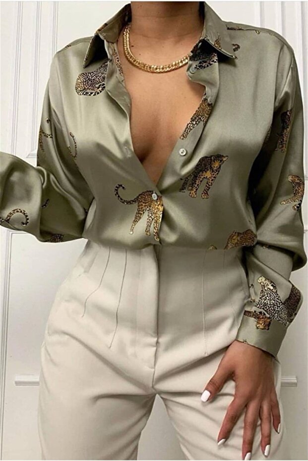 قميص ساتان فيزون بنقشة ليوبارد من Mad Girls MG187