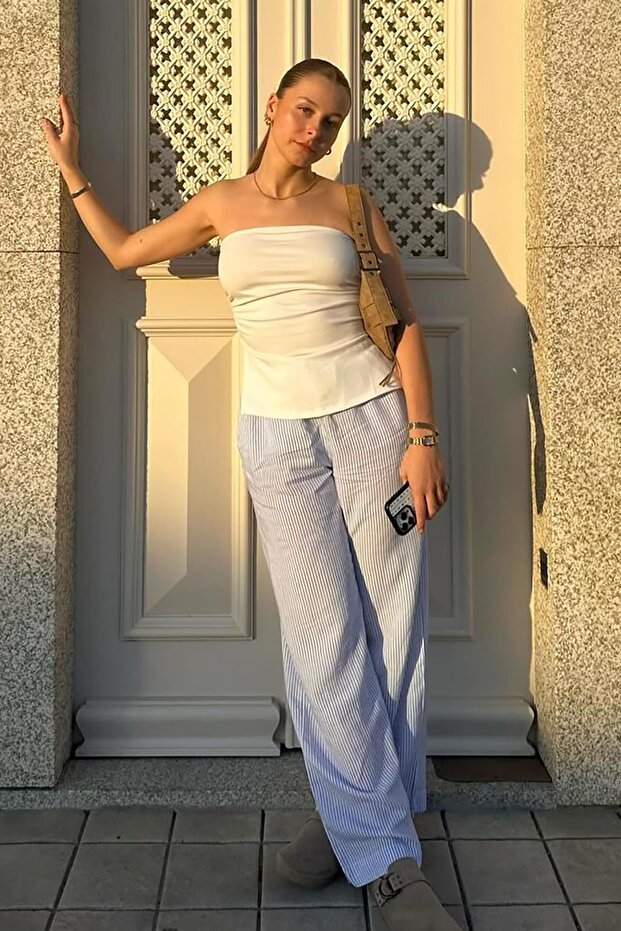توب أبيض Bandeau مطاطي بتفاصيل كشكش MG2164