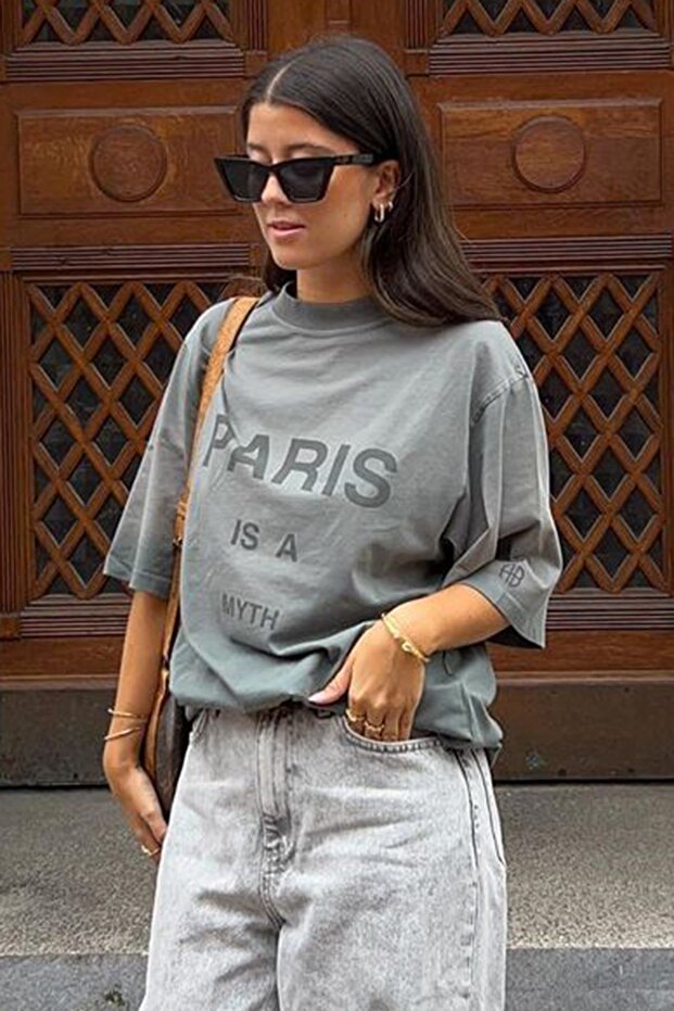 تيشيرت نسائي فحمي بطبعة Paris MG1654