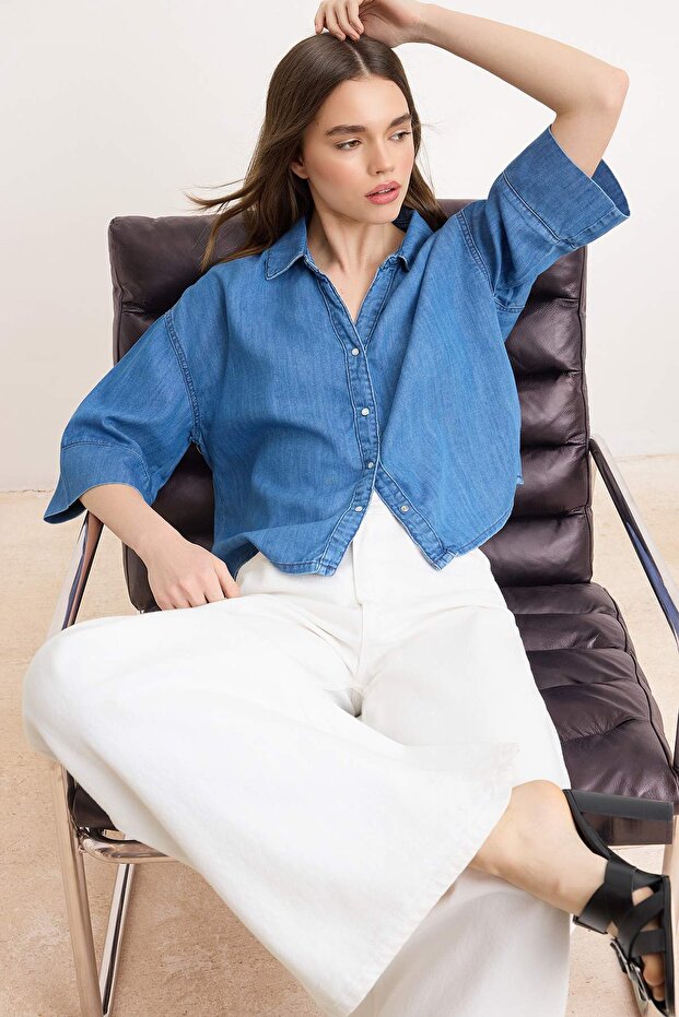 قميص دنيم أزرق بمزيج Tencel TWOSS26GO00120