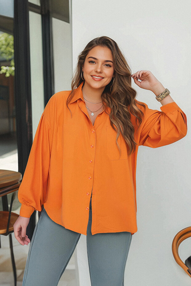 Curve قميص برتقالي قطني Loose Fit للمقاسات الكبيرة TBBSS22GO0323