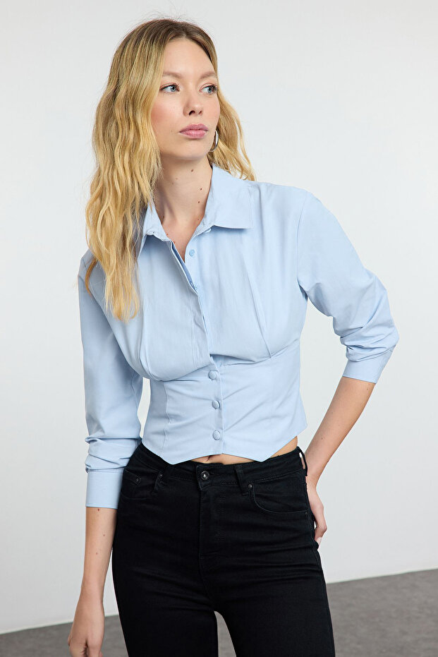 قميص أزرق بقصة محددة Fitted TWOAW25GO00075