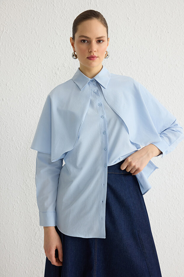 Modest قميص محتشم أزرق مع تفاصيل كاب TCTSS25TG00005