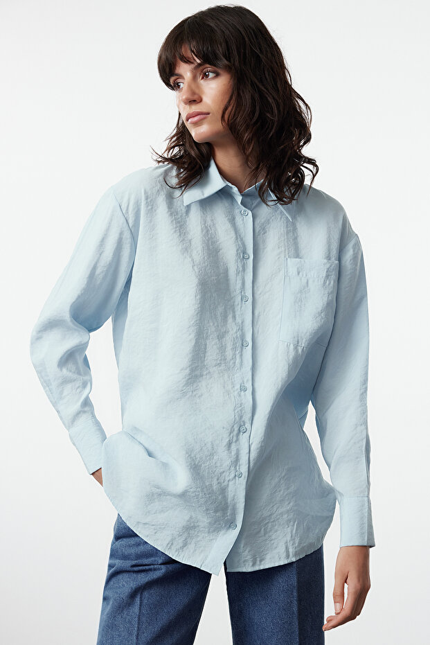 Modest قميص محتشم أزرق فاتح من قماش Tencel TCTSS24TG00078