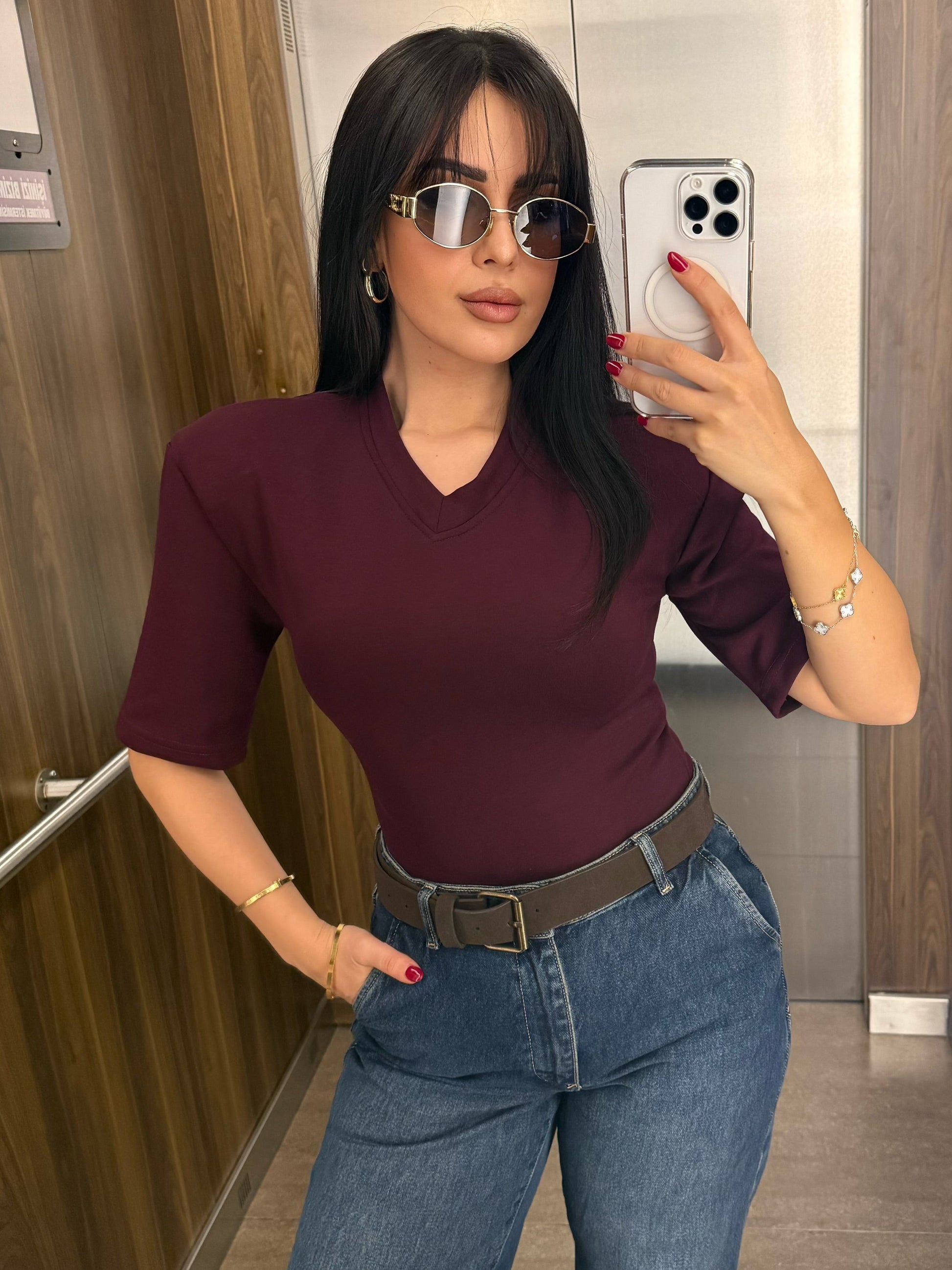 بودي سوت أليف بأكتاف مبطنة - ماروني